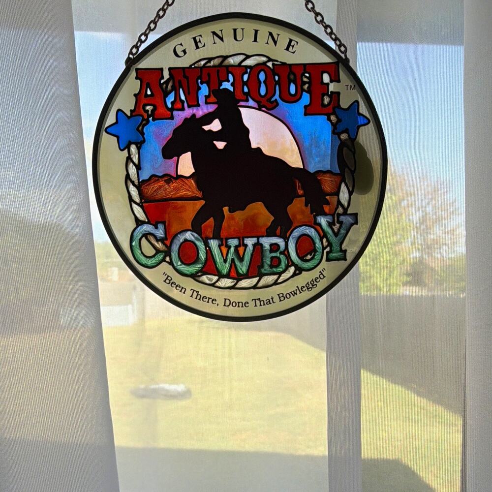 4.5” Joan Baker Designs Glass Cowboy Western Suncatcher Window Decor, Multicolor